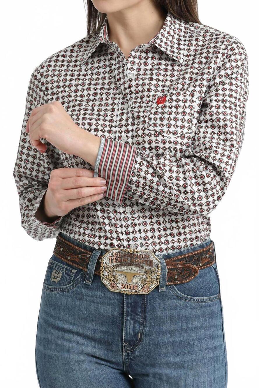 NEW CINCH stretch arena fit button-down western shirt in white/ red
